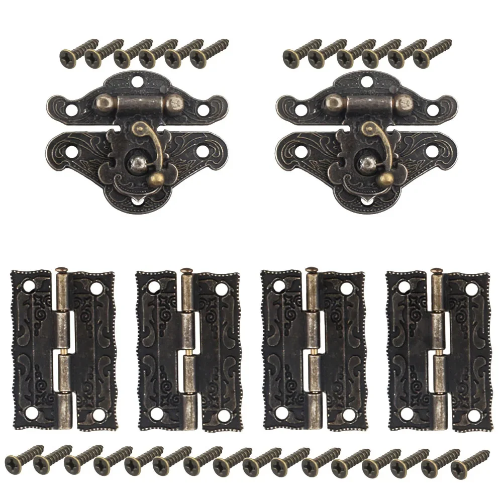 Description Picture 2 of item6pcs Antique Bronze Cabinet Door Hinge For DIY Box Furniture Hinges With Screws Wooden Box Latch Hasp Furniture Hardware