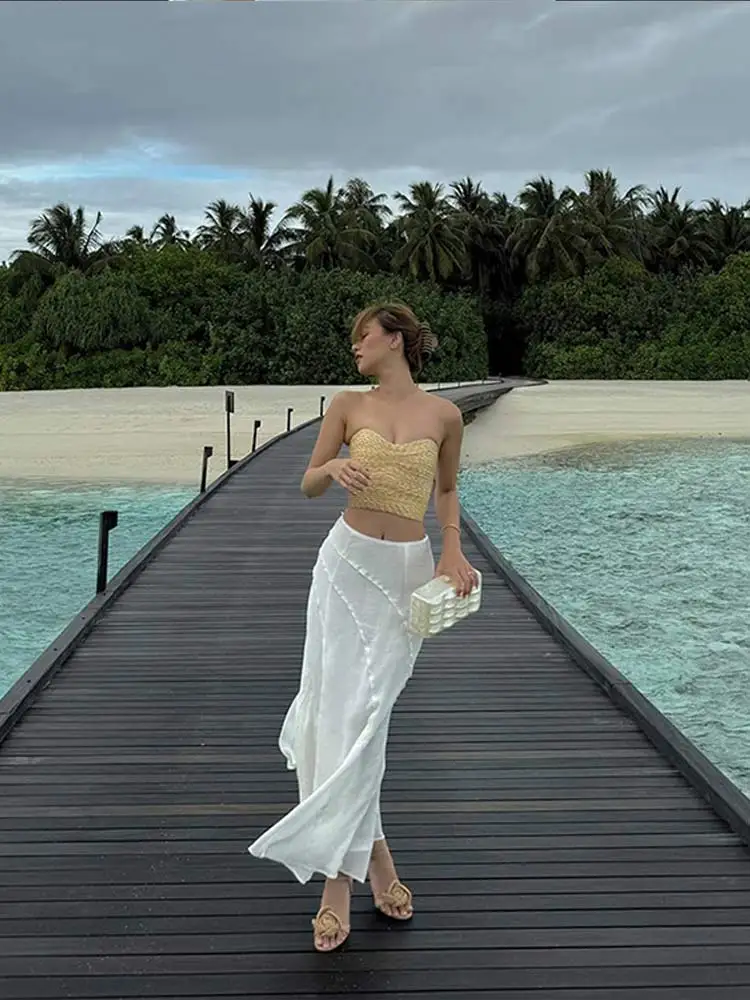 

Women Solid Strapless Backless Corset Top Sweet Off Shoulder Sleeveless Tube Slim Tops Sexy Vintage Club Party Streetwear Tee