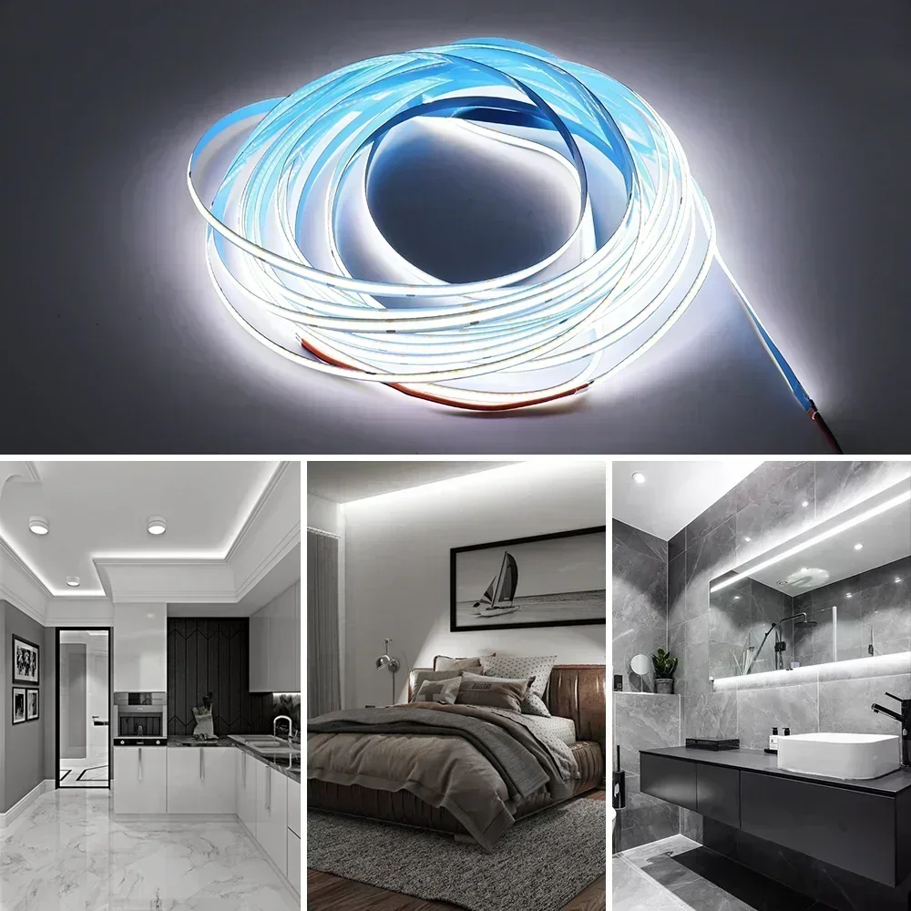 COB LED 스트립 조명 312 LED, 고밀도 유연한 테이프 리본, 따뜻한 흰색, 자연 쿨 화이트, 10m, 3000K, 6000K, LED 조명, DC12V, 24V
