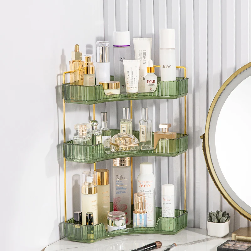 Makeup Storage Shelf Corner Bathroom Counter Organizer Bathroom Countertop Shelf Makeup Storage Clear Perfume Tray Holder Storage Rack