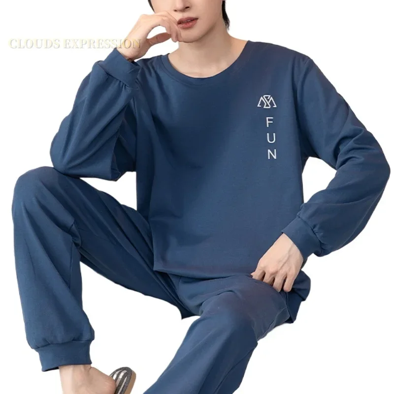 Spring Autumn Sporty Knitted Long-Sleeved Men's Pajamas Sets Letter Pajama For Men Sleepwear Suit Homewear 3XL pajama sets