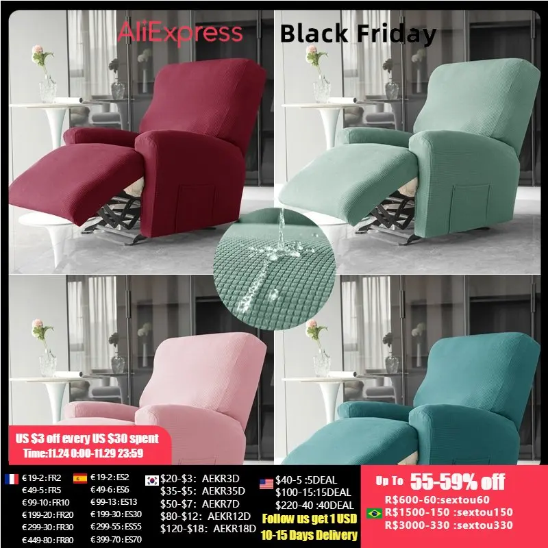 1/2 Seat Spandex Recliner Sofa Cover Solid Color Armchair Cover Reclining Chair Cover Elastic