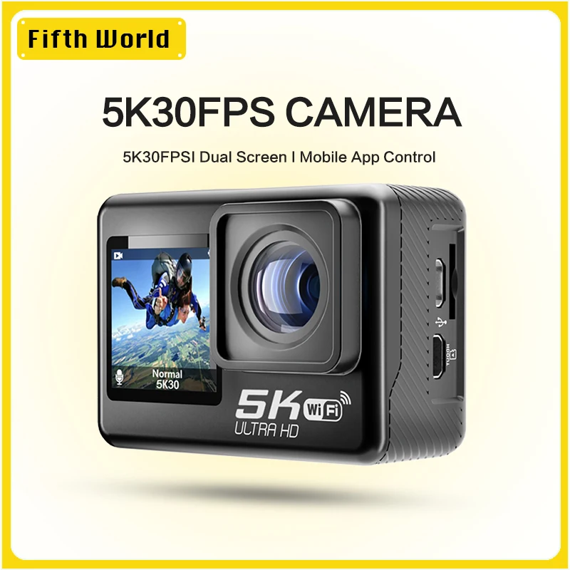 

NEW 2023 5K 4K60FPS WiFi Anti-shake Action Camera Dual Screen 170° Wide Angle 30m Waterproof Sport Camera with Remote Control