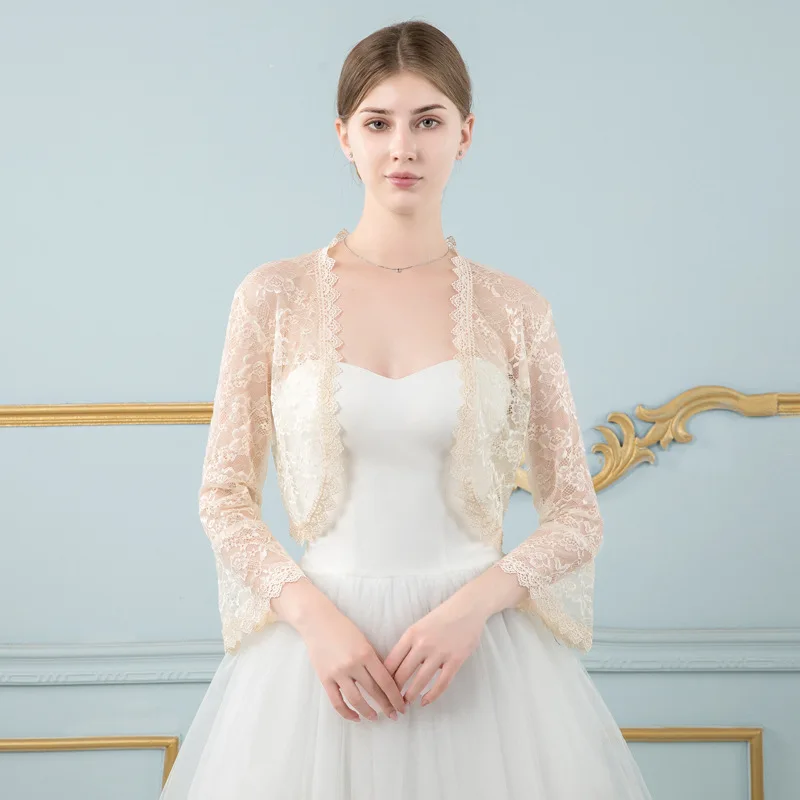 Champagne Black Pink Lace Bolero Femme Mariage Appliqued Wedding Coat Jacket Bridal Top Evening Jacket For Women