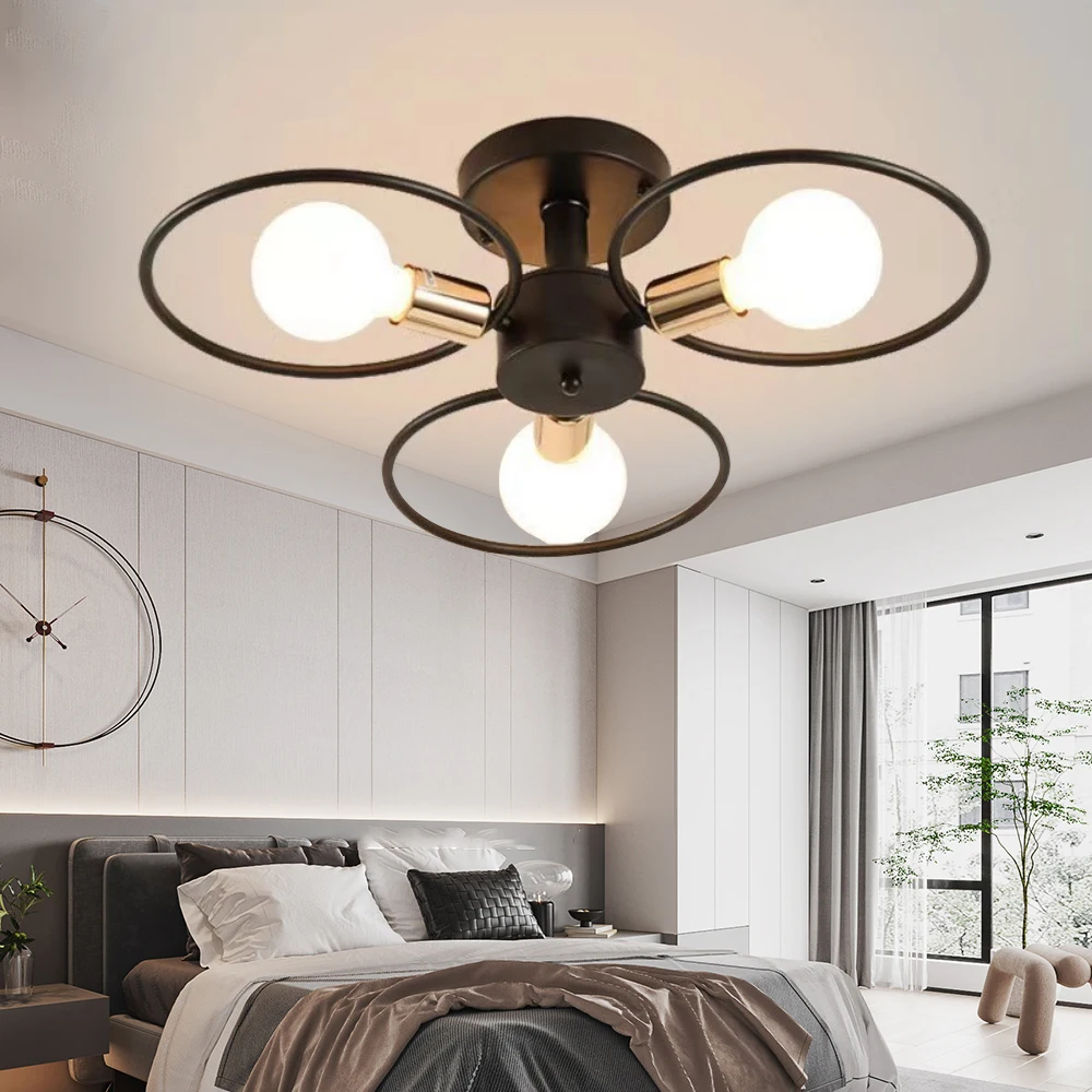 Plafonnier LED en Fer au Design Créatif Nordique Post-Moderne, Disponible en Noir et Or, Idéal pour une Chambre à Coucher, un Bureau ou un Salon