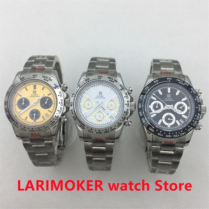 

39mm quartz chronograph VK63 Movement sapphire glass men's watch six-pin multi-function calendar three-eye dial Oyster Bracelet