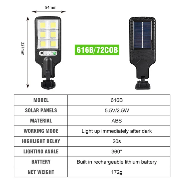 Super Bright Solar Street Lights Outdoor Solar Lamp With 3 Light Mode Motion Sensor Wall Lighting for Garden Patio Path Yard 616B