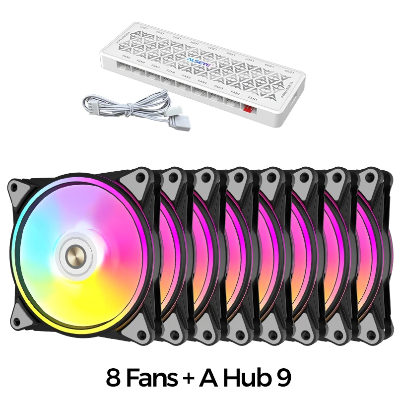 

ALSEYE 8pcs Set Halo Pro PC Fan 120mm 5V 3Pin/4Pin PWM Fan Silent LED Light ARGB Cooling for Pc Case