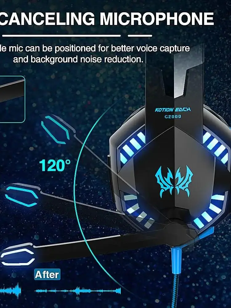 Kotion Pro G2000 3.5Mm Gaming Headset with Rgb Led Lights, Noise Cancelling Mic, Over-Ear Comfort for Pc/ps5/xbox 4