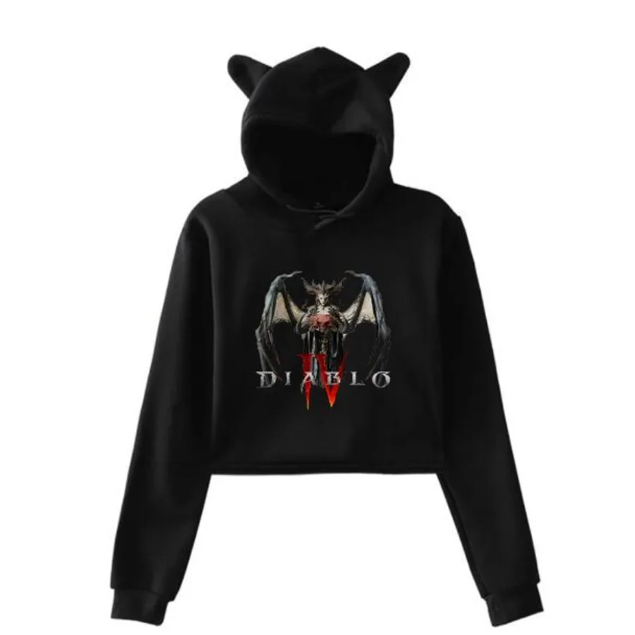 Hot Game Diablo Iv Crop Top Felpa Con Cappuccio Harajuku Cropped Felpa Streetwear Hip Hop Maniche Lunghe Pullover Top Sudaderas Mujer