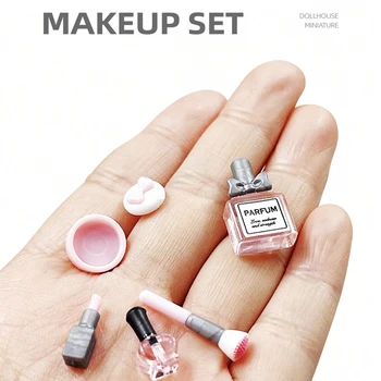 Set di 5 Miniature per Casa delle Bambole: Rossetto, Profumo, Pennello, Smalto per Unghie e Pennello da Trucco in Miniatura 1/12, Accessori per OB11