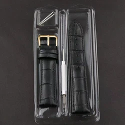 Premium Genuine Leather Watch Strap in Green, Purple, and Blue with Gift Box - 22mm (Black - gold)