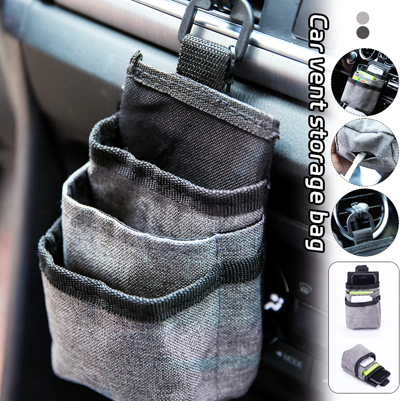 

Multi-layer Pockets Car Organizer Fabric Phone Pocket Cards Key Bag Hanging Outlet Air Vent Stowing Tidying Interior Accessories