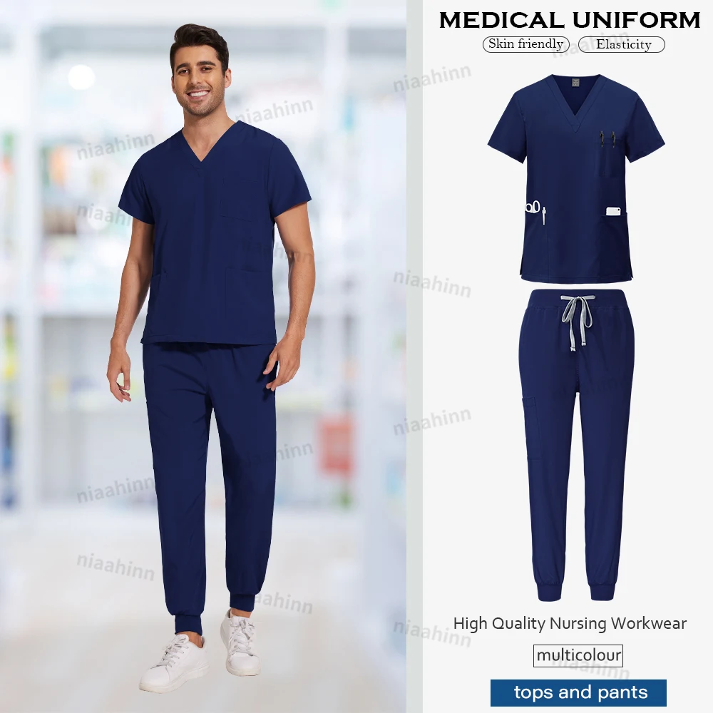 Scrubs Men Women Wholesale Scrubs Uniforms Medical Jogger Set Nurses Accessories Dental Clinic Pet Grooming Scrub Top Pants Sets