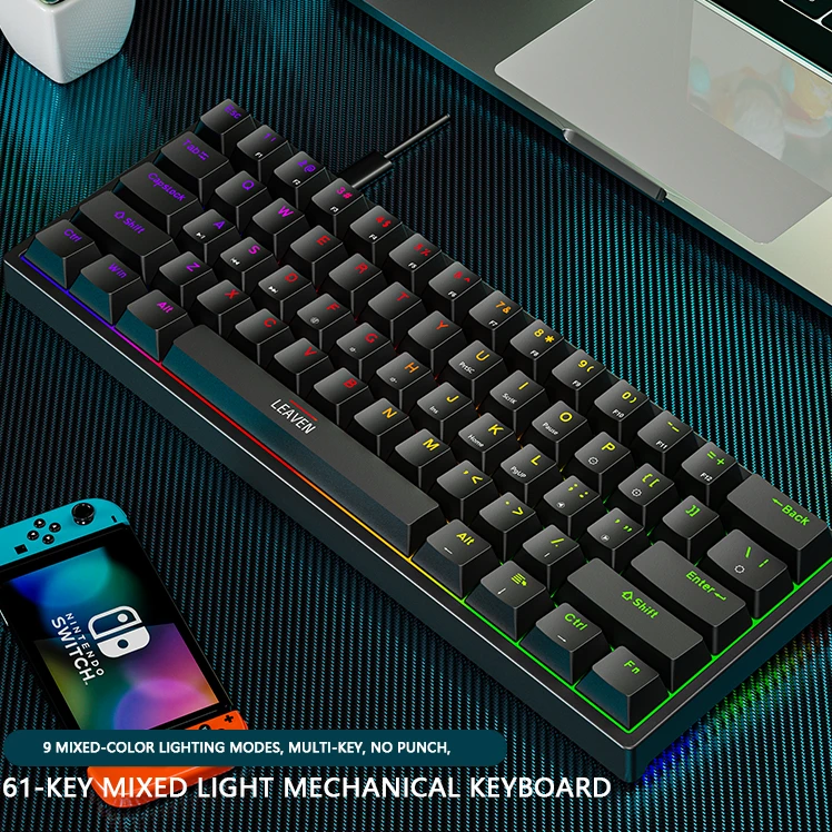 

60% Key Cap Mechanical Keyboard Wired 61 Key Cap Blue Switch Gaming Keyboard RGB Hotswap Type-c Ergonomic Keyboards for PC Gamer