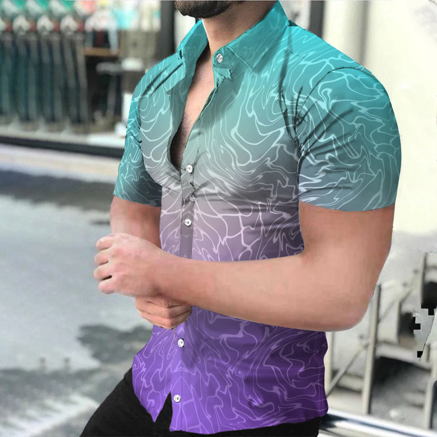 남성용 디지털 프린팅 캐주얼 셔츠, 가디건 반팔 드레스 셔츠, 고품질 의류, 2022 신상