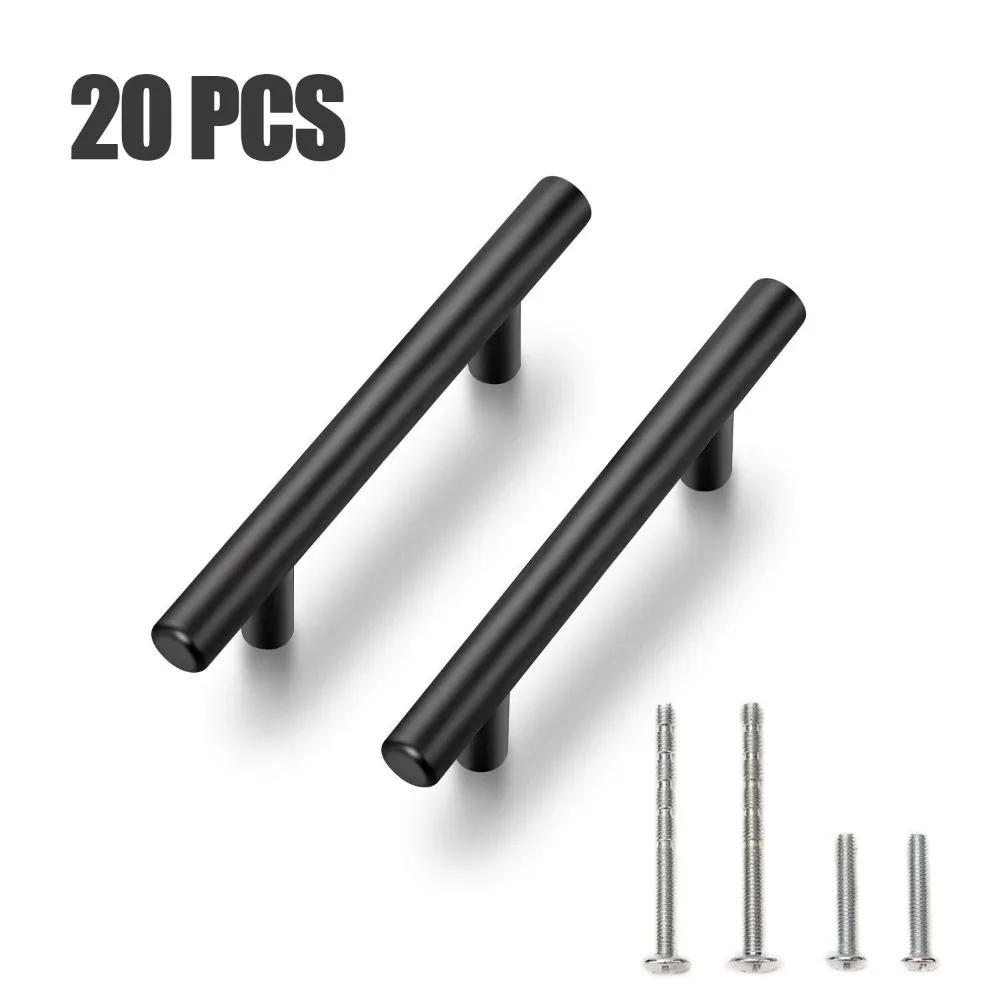 20 PCS ดึงตู้ Matte สีดําสแตนเลส Dresser ห้องครัวลิ้นชักดึง 50/150/200/250 มม.ความยาวรูระยะทาง 96/128/160 มม. 1
