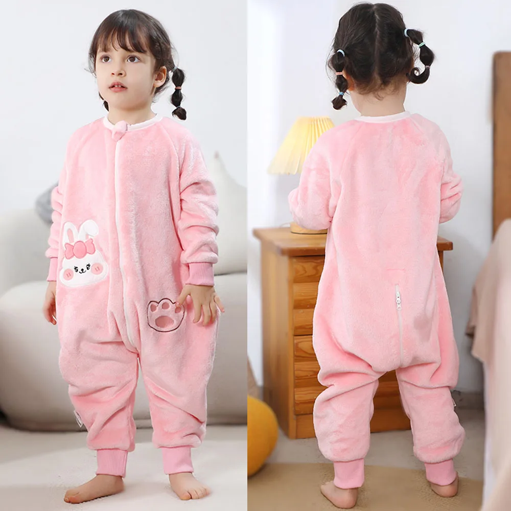 Kids Onesie Boys Girls Long Sleeve Flannel Pajamas Children Winter Cartoon Pyjama Baby Sleepwear 1-6 Years Sleeping Bag