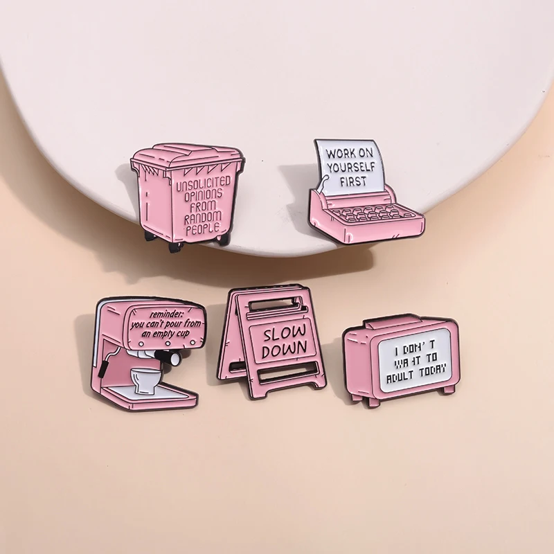 

Slow Down Warning Banners Enamel Pins Work On Yourself First Brooch Lapel Backpack Printer Coffee Tv Machine Badge Jewelry