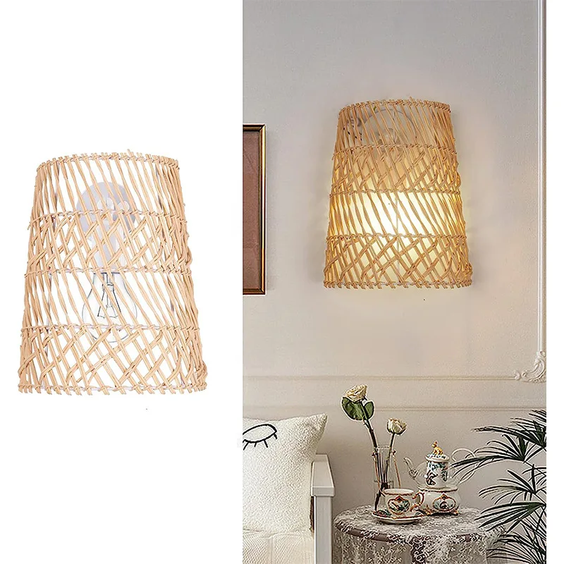 Chinese Style Rattan Wall Light Indoor interior wall light Kitchen Bedside Bedroom Living Room Light Sconces For Wicker Wall