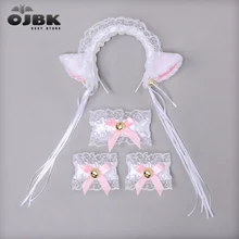 

OJBK 4PCS Lolita Lace Headbands Cat Ears Cosplay Hair Hoop Girl's Gothic Headwear Plush Bowknot Bell Cute Cat Headpiece 2022 New