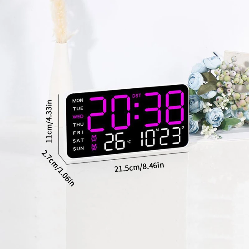 Large Digital Wall Clock Week Date Temperature Display Voice Control Table LED Alarm Clocks Brightness Adjustable 12/24H Clock - 6