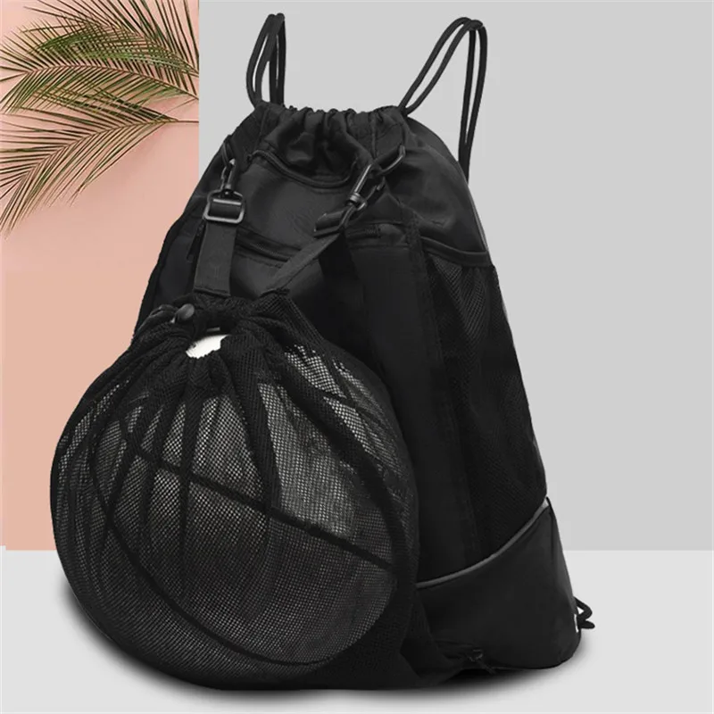 

Portable Drawstring Basketball Backpack Mesh Bag Football Soccer Volleyball Ball Storage Bags Outdoor Sports Traveling Gym Yoga