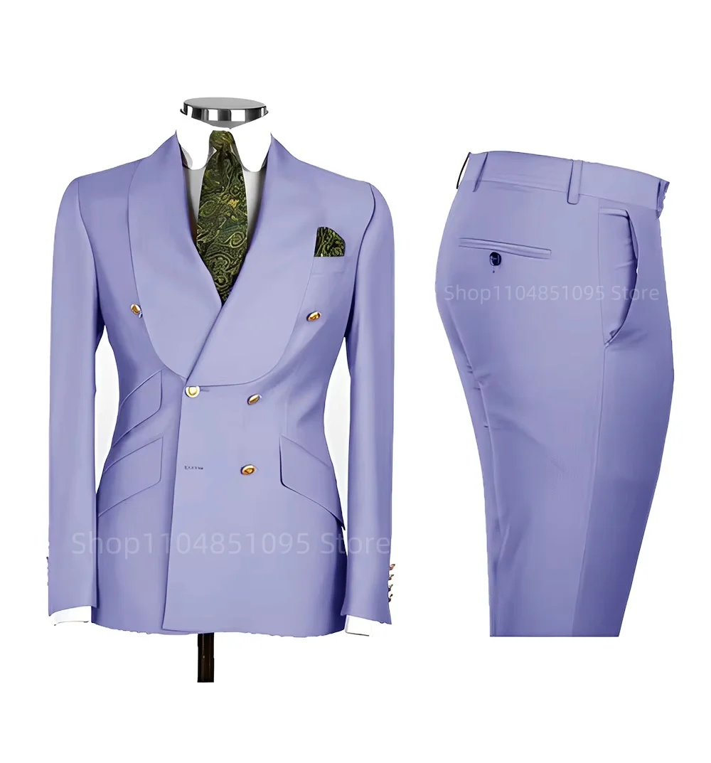 Solid Slim Fit 2 Piece Wedding Men's Tuxedos Formal Groom Suits with Shawl Lapel Blazer And Pants for Prom Party Best Man