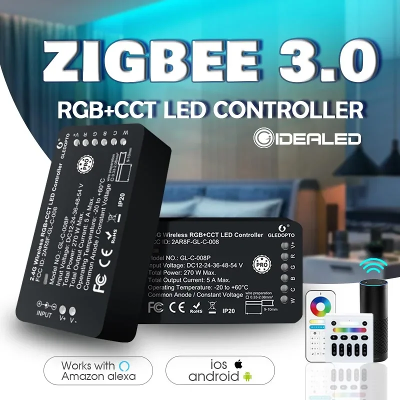 Smart LED RGB+CCT Light Strip Zigbee Controller Plus 3.0 Gateway Remote Voice Control work with Echo Plus SmartThings RF zigbee valve controller gateway and water leakage electric remote control valve