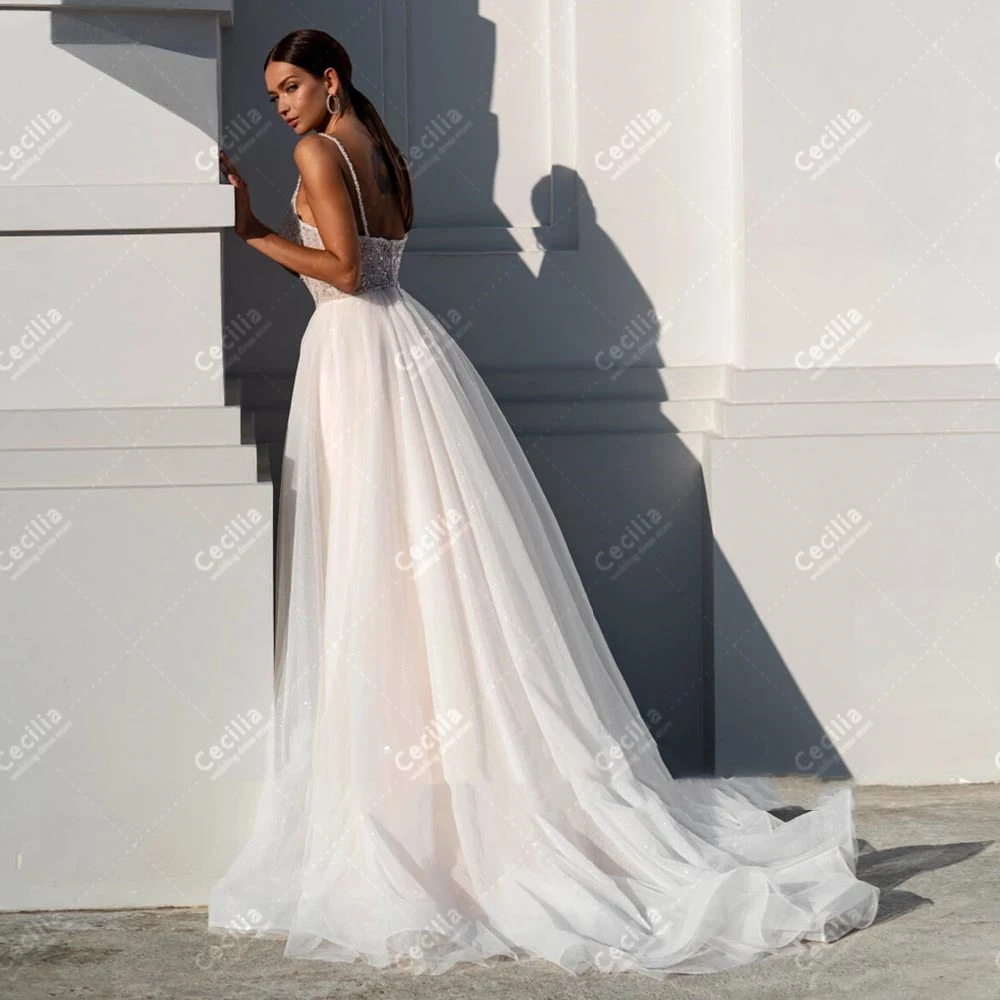 Charming Wedding Dresses Glitter Bridal Gowns Spaghetti Straps Robe For Formal Party Appliques Vestidos De Novia 2025 Customized 2