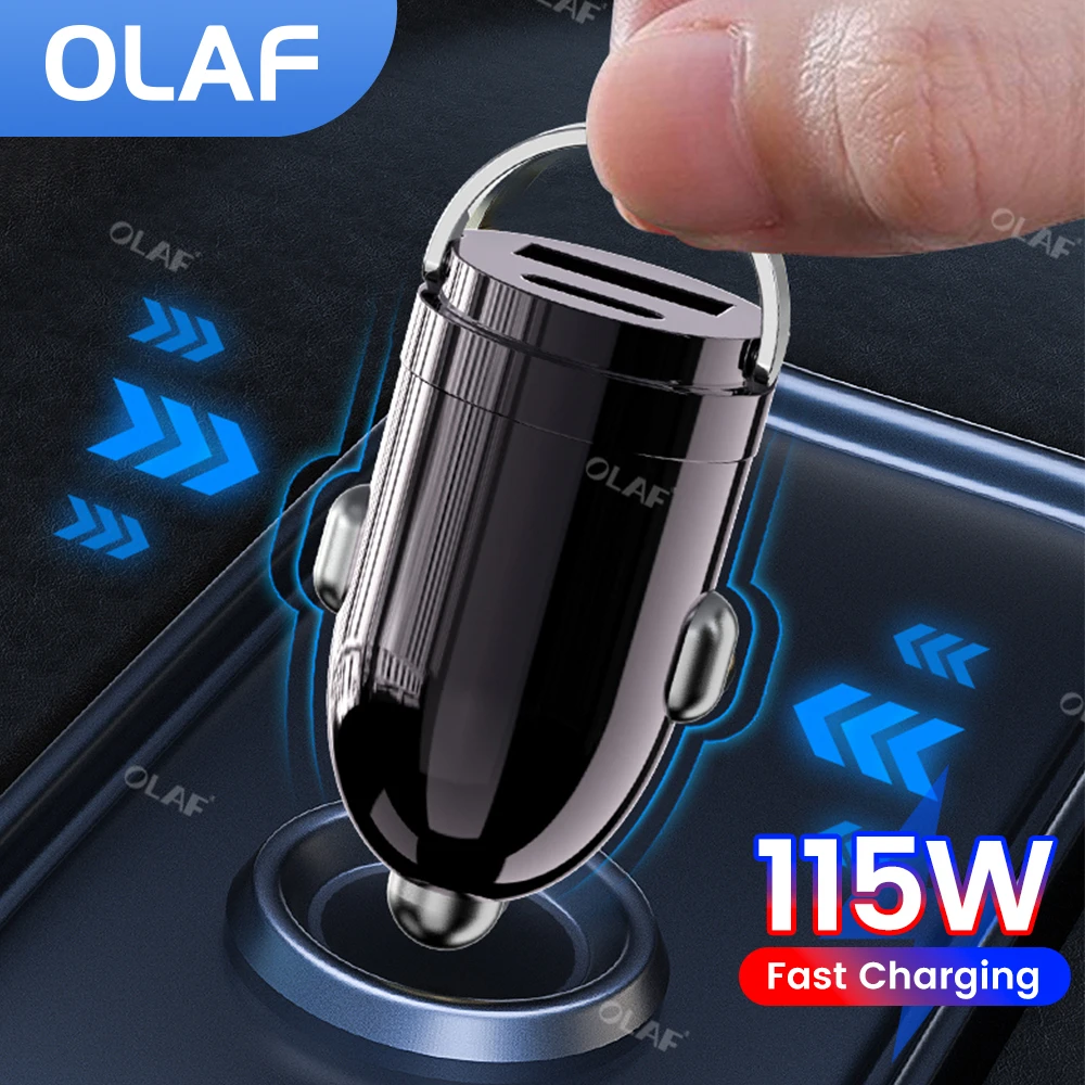 Автомобильное зарядное устройство Olaf 115 Вт с двумя USB-портами, автомобильное зарядное устройство Mini PD USB Type-C для телефона Xiaomi Samsung Huawei iPhone 60 Вт, автомобильное зарядное устройство, адаптер