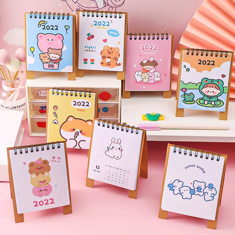 Tanie 1PC 2022 śliczne kreatywny Mini kalendarz biurkowy Cartoon Series kalendarz