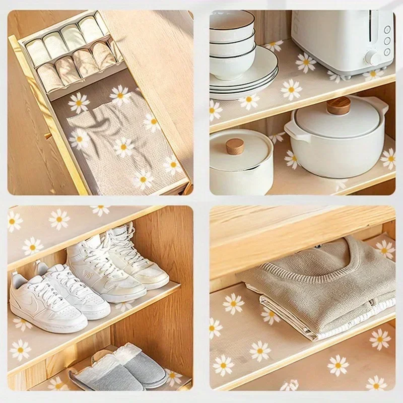 Daisy Shelf Liner for Kitchen Cabinets Non-Adhesive Drawer Liner Non-Slip Refrigerator Waterproof Fridge Pad Cupboard Mat drawer liner shelf liner fridge shelf liner
