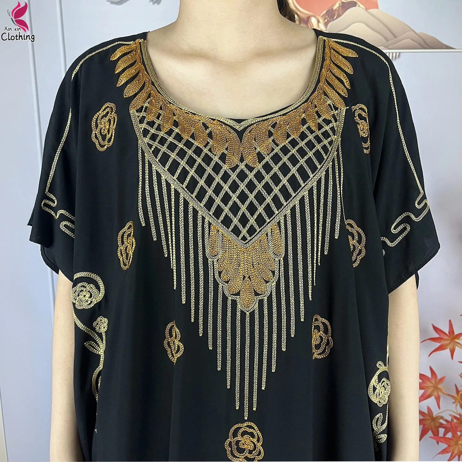 طقم فستان إسلامي بأكمام قصيرة للنساء ، رداء قطني ف...