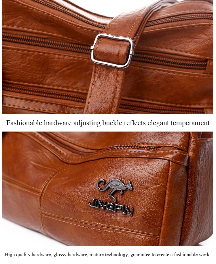 Bolsa de Ombro Textura de Couro Mensageiro Macio Bolsa Moda Feminina Simples Europeu Americano Tendência Retro Multi Bolso Grande Capacidade 9 Computers & Electronics