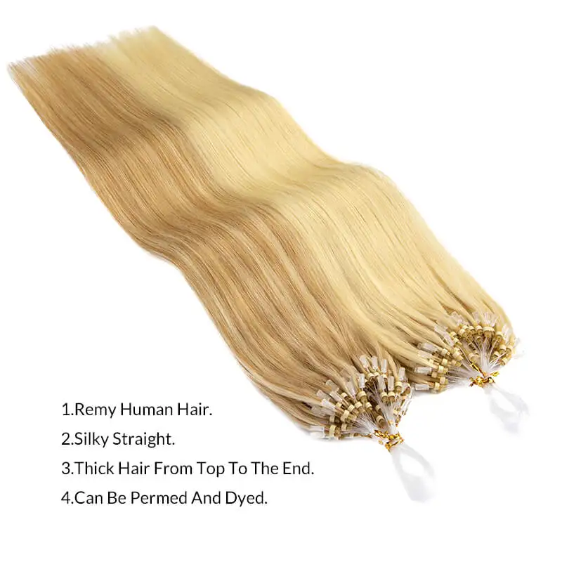 Micro Loop Human Hair Extensions For Women 50Pcs Straight Microring Hair Extensions 40g/50g/Pack Invisible Natural Remy