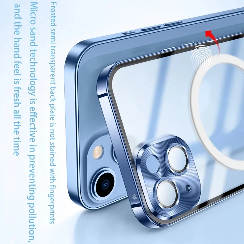 Metal Magnetic iPhone 15 14 13 12 ProMax New Upgraded Magsafe Case for iPhone14 15Plus 13 12Pro Frosted Slim Aluminum Glass Case