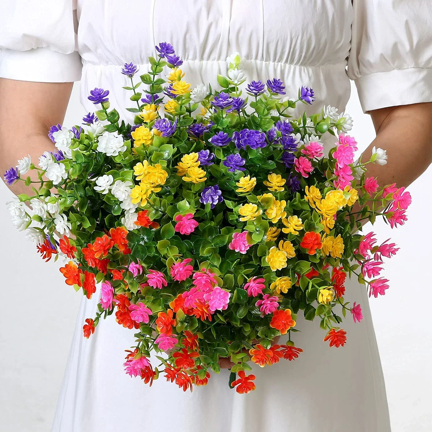 Artificial Plants Artificial Flowers Artificial Flower Artificial Flower Bouquet 1 Bundle Artificial Flowers Outdoor UV Resistant Greenery Shrubs Plants for Home Kitchen Office Wedding Garden Decor Fake Flower
