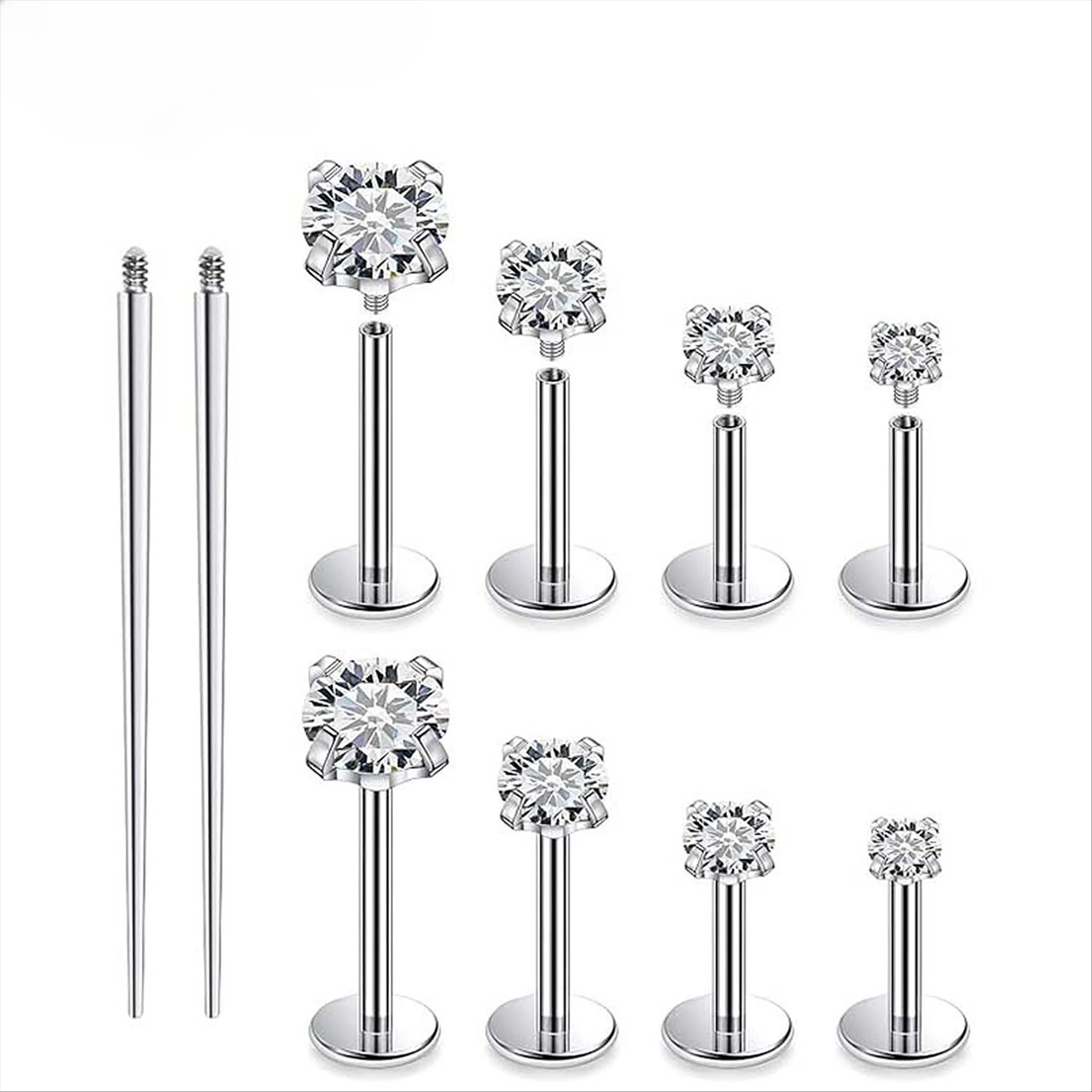 Base ASTM F136 Titanium Jewelry Push In Tunnel Nose Rings Ear Lip Studs Labret Body Piercing Accessories