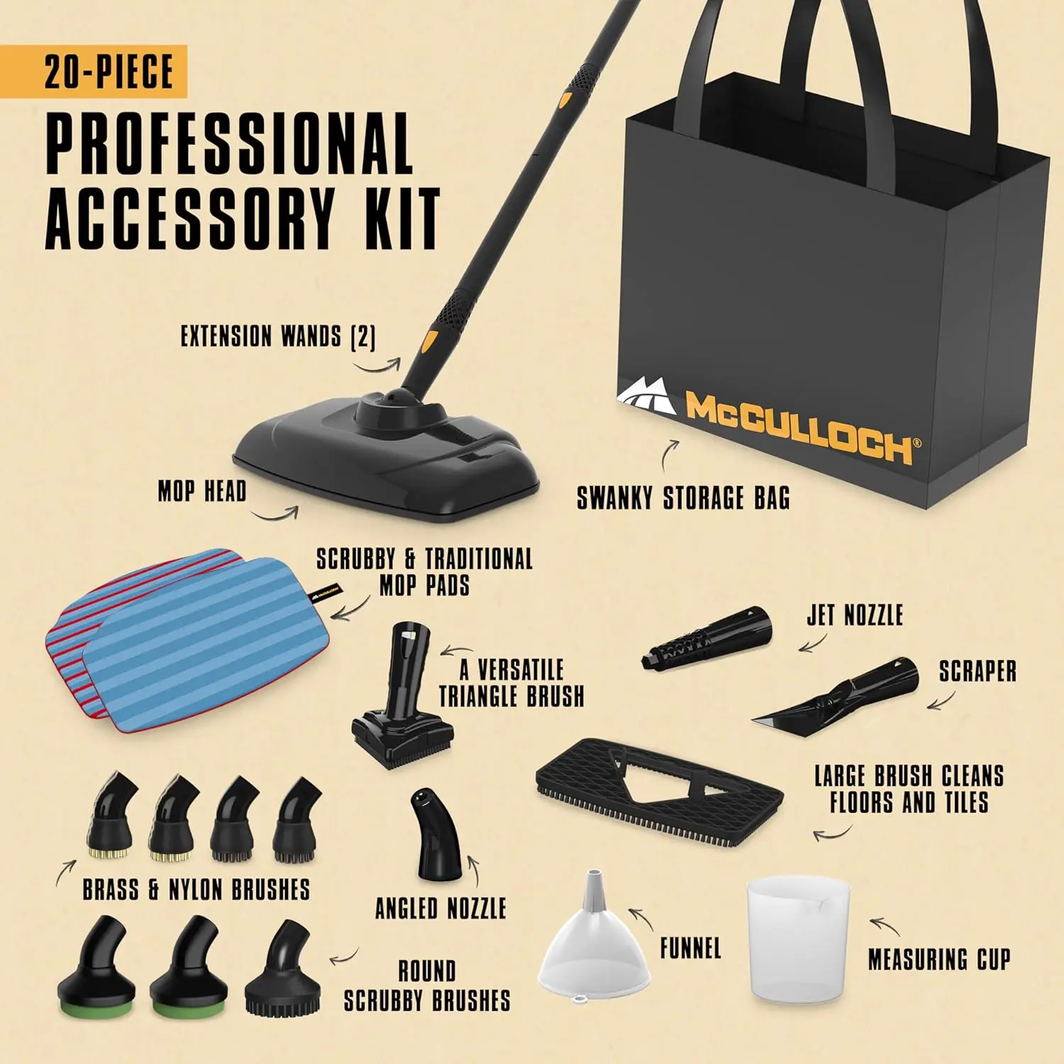 MC1375 Canister Steam Cleaner with 20 Accessories, Extra-Long Power Cord, Chemical-Free Cleaning for Most Floors, Counters, Appl 3
