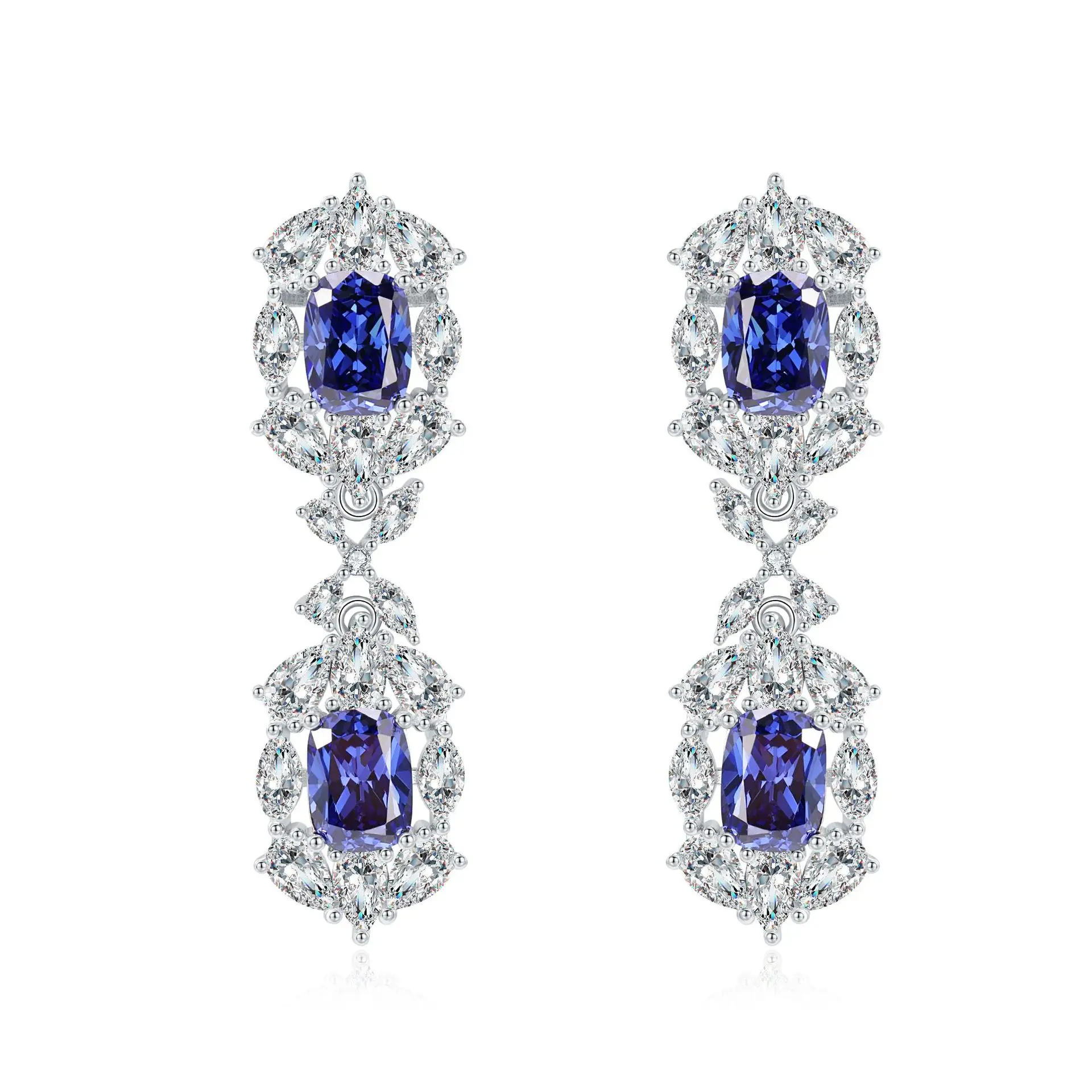 

1.5 Carat Blue Tanzanite High Carbon Diamond Stud Earrings 100% S925 Silver Women Dangle Wedding Earrings joyas nupciales