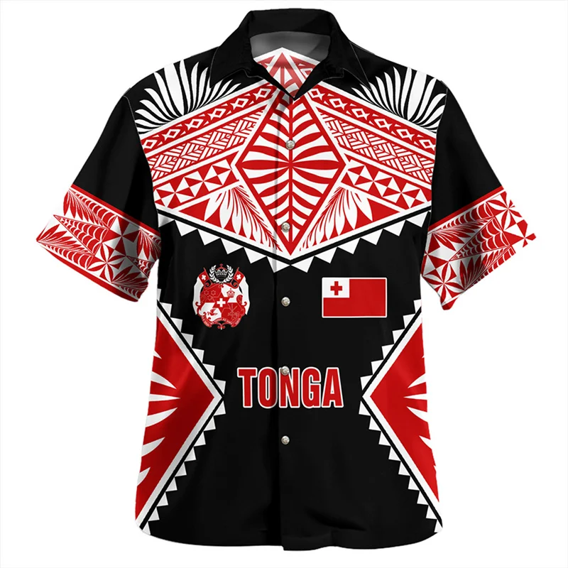 

3D Printing The Kingdom Of Tonga National Flag Shirts Men Tonga Emblem Coat Of Arm Graphic Short Shirts Vintage Shirts Clothing