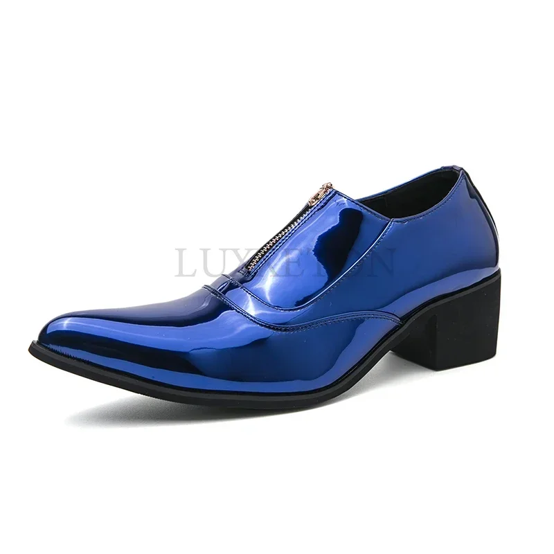 

Blue Height Increase Men Shoes High Heels Dress Shoes Formal Wedding Slip-On Leather 38-46 Career Work Shoescasual Leather Shoes