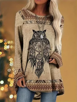 Retro Ethnic Style Women's Long Sleeve T-shirt Indian Dreamcatcher Print Women's Long Sleeve Top Everyday Casual Elegant T-shirt 1