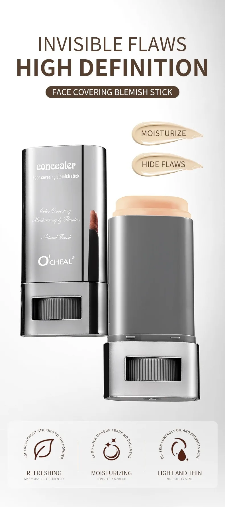 Description Picture 4 of itemMatte Foundation Cream Stick Waterproof Lasting Oil-control Cover Acne Base Smooth Makeup Moisturize Brighten Concealer Lip Base