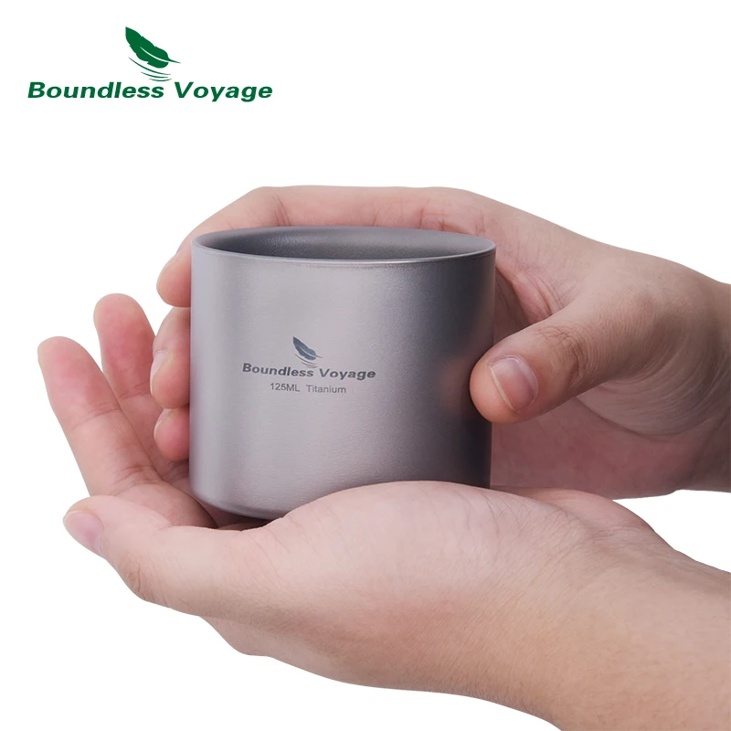 Boundless Voyage Titanium Doublelayer Cup 125ml Small Travel Cup Outdoor Camping Mug Backpack