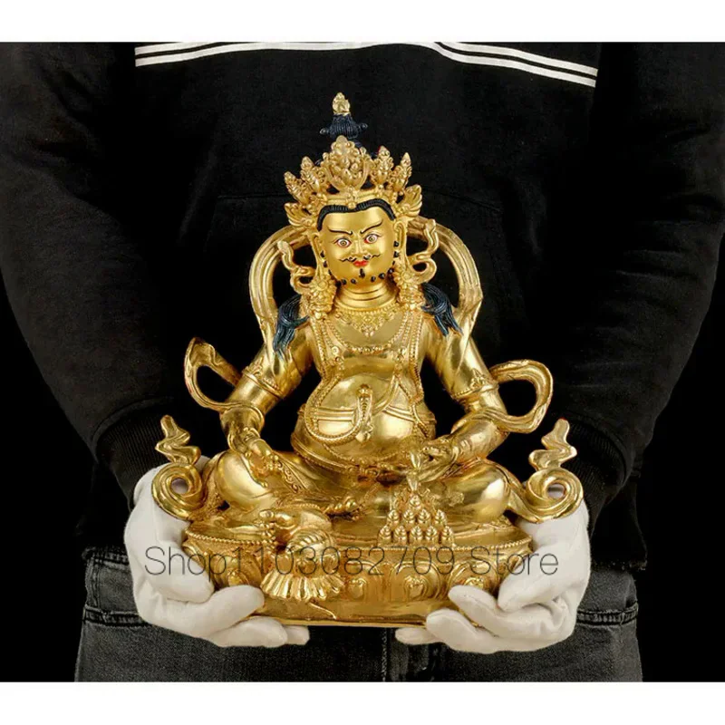 

31CM Large High grade gilding Buddha statue- bring wealth HOME family talisman Tibetan Nepal Yellow Jambhala fortune god Buddha