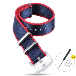 Enhanced High-Density Nylon Watch Strap - Premium Soft and Durable Nylon Bracelet - 22mm (Blue Red)