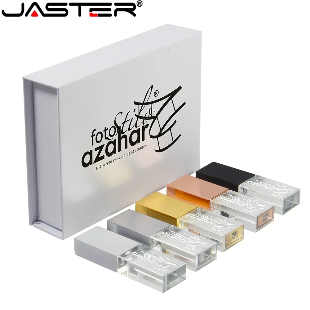 JASTER Crystal USB Flash Drive, Custom Logo Memory Stick with Box, 128GB 64GB 32GB 16GB, Wedding Gift