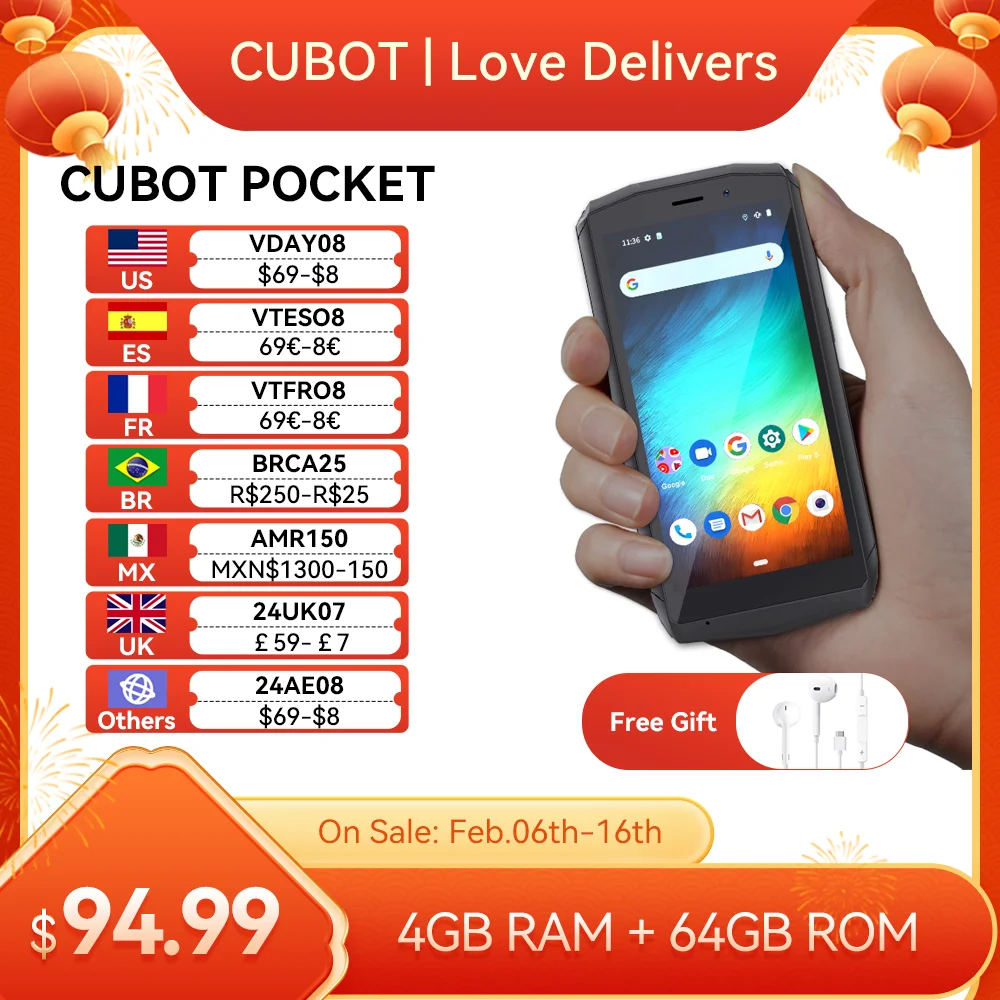 Cubot Pocket Android Mini Smartphone, NFC, 4 GB RAM, 64 GB ROM, 128 GB  Extended, 4 Inch Screen, 3000mAh, Face ID, 4G Mini Phone